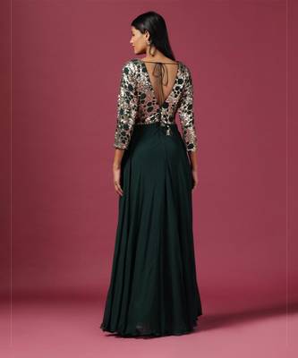Green anarkali gown with antique gold sequin work 2
