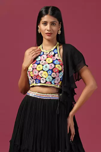 Black Embroidered Lehenga Set