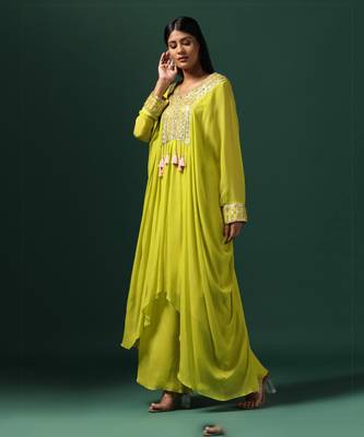 Green kaftan set with pants 3