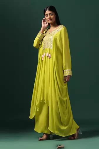 Green kaftan set with pants