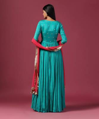 Teal blue anarkali with pink dupatta 2