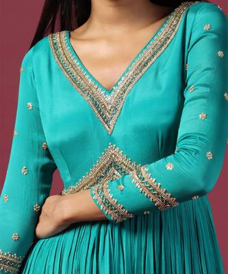 Teal blue anarkali with pink dupatta 3