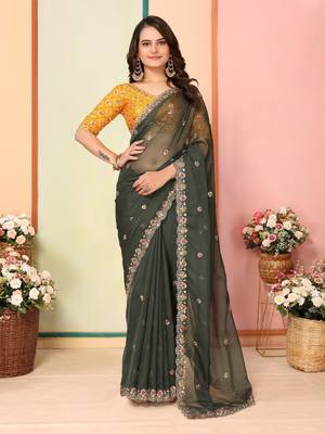 Green georgette saree for festivals 1