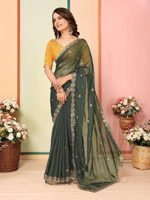 Green georgette saree for festivals 2