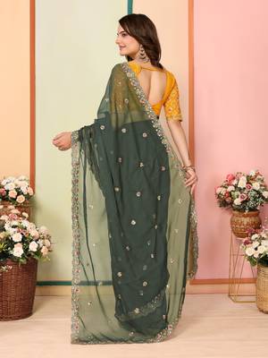 Green georgette saree for festivals 3