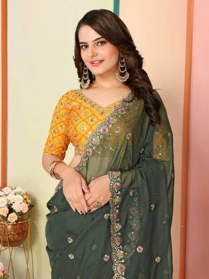 Green georgette saree for festivals 4