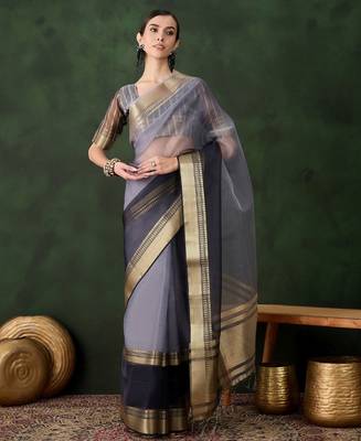 Grey cotton silk saree for women 1