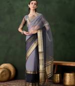 Grey cotton silk saree for women