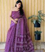 Wine woven linen saree with blouse piece