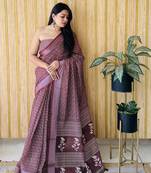 Coffee woven linen saree with blouse piece