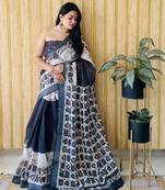 Multicolor woven linen saree with blouse piece