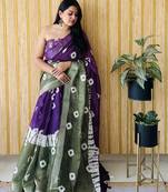 Purple woven linen saree with blouse piece