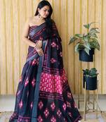 Black woven linen saree with blouse piece
