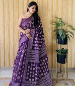 Purple woven linen saree with blouse piece