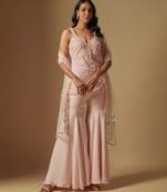 Ixorus hand embroidered short kurti with sharara and hand embroidered dupattta