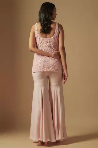 Ixorus hand embroidered short kurti with sharara and hand embroidered dupattta