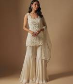 Tidal hand embroidered short kurti with sharara and hand embroidered dupattta