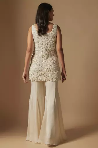 Tidal hand embroidered short kurti with sharara and hand embroidered dupattta