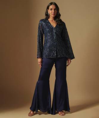 Hollis hand embroidered cape style short kurti with sharara 1