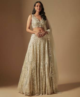 Ambler Full Embroidered lehenga paired with blouse and dupatta 1