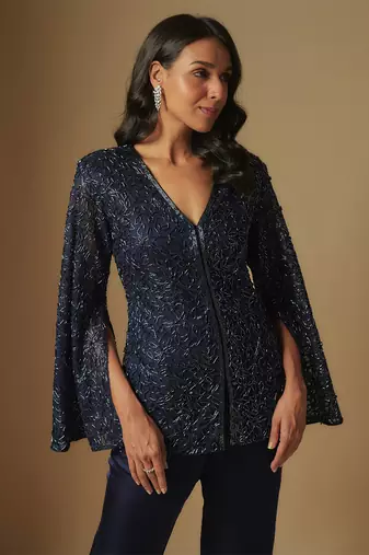 Hollis hand embroidered cape style short kurti with sharara