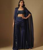 Ibex hand embroidered blouse paired with sharara and embroidered cape