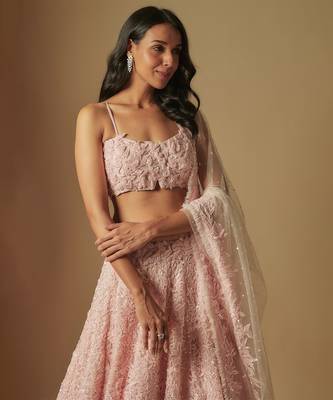 Eke Full Embroidered lehenga paired with blouse and dupatta 2
