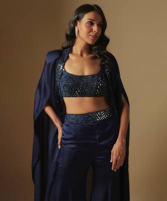 Ibex hand embroidered blouse paired with sharara and embroidered cape 3