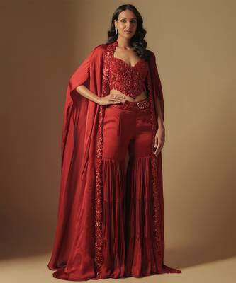 Pepper hand emb blouse and long cape paired with sharara 1