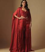 Pepper hand emb blouse and long cape paired with sharara