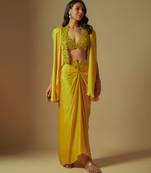 Flux hand embroidered blouse paired with drape skirt and embroidered cape