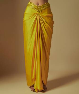 Flux hand embroidered blouse paired with drape skirt and embroidered cape 3