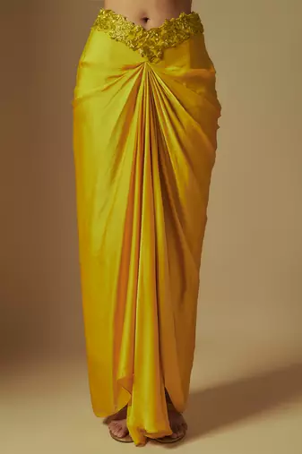 Flux hand embroidered blouse paired with drape skirt and embroidered cape