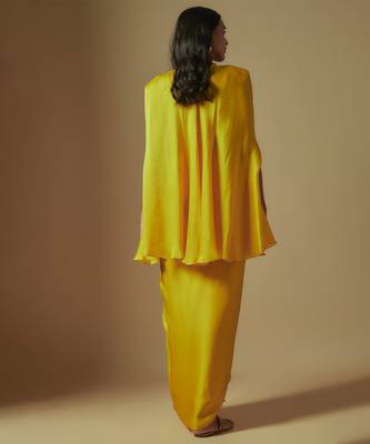 Flux hand embroidered blouse paired with drape skirt and embroidered cape 4