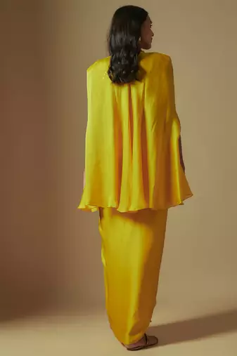 Flux hand embroidered blouse paired with drape skirt and embroidered cape