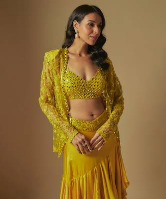Umble hand emb blouse and jacket paired with drape skirt 2
