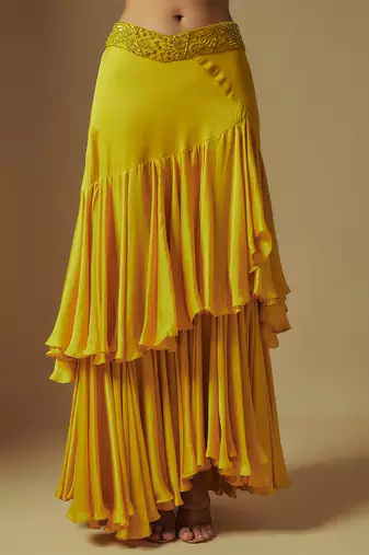 Umble hand emb blouse and jacket paired with drape skirt