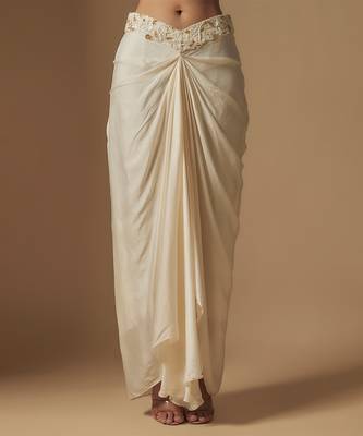 Moon pie full embroidered blouse paired with drape skirt and emb full jacket 3