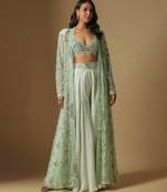 Avreal mirror work blouse paired with embroidered jacket and sharara