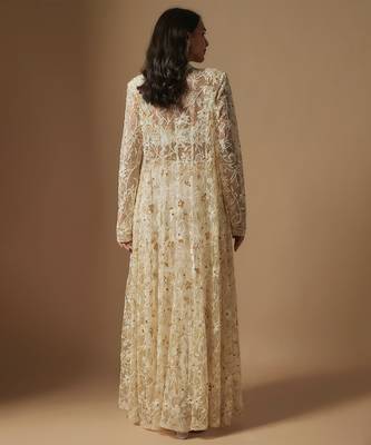 Moon pie full embroidered blouse paired with drape skirt and emb full jacket 4