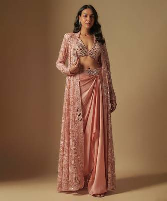 Dyon full embroidered jacket paired with blouse and drape 1
