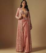 Dyon full embroidered jacket paired with blouse and drape