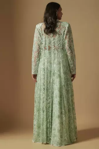 Avreal mirror work blouse paired with embroidered jacket and sharara