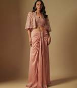 Scena hand embroidered blouse paired with cape and drape