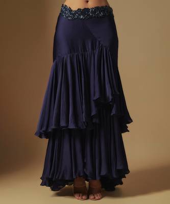 Marasu mirror work blouse paired with hand embroidered cape and ruffled skirt 2