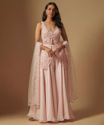 Noom hand embroidered short kurti paired with sharara and dupatta 1