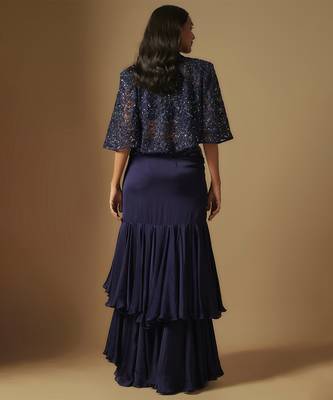 Marasu mirror work blouse paired with hand embroidered cape and ruffled skirt 4