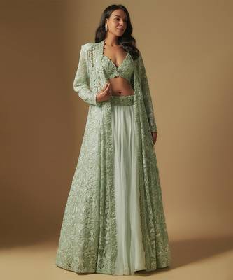 Dex hand embroidered blouse paired with long jacket and skirt 1