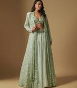 Dex hand embroidered blouse paired with long jacket and skirt