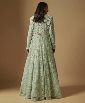 Dex hand embroidered blouse paired with long jacket and skirt 4